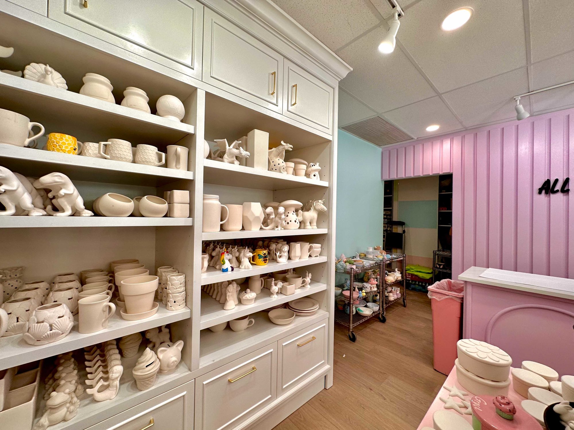 shelves of white clay pieces
